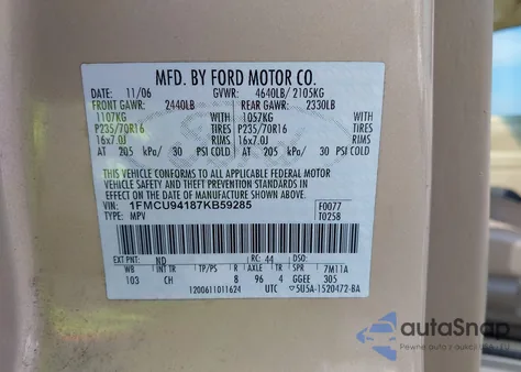 2007 Ford Escape Limited z USA, uszkodzony, nr VIN 1FMCU94187KB59285